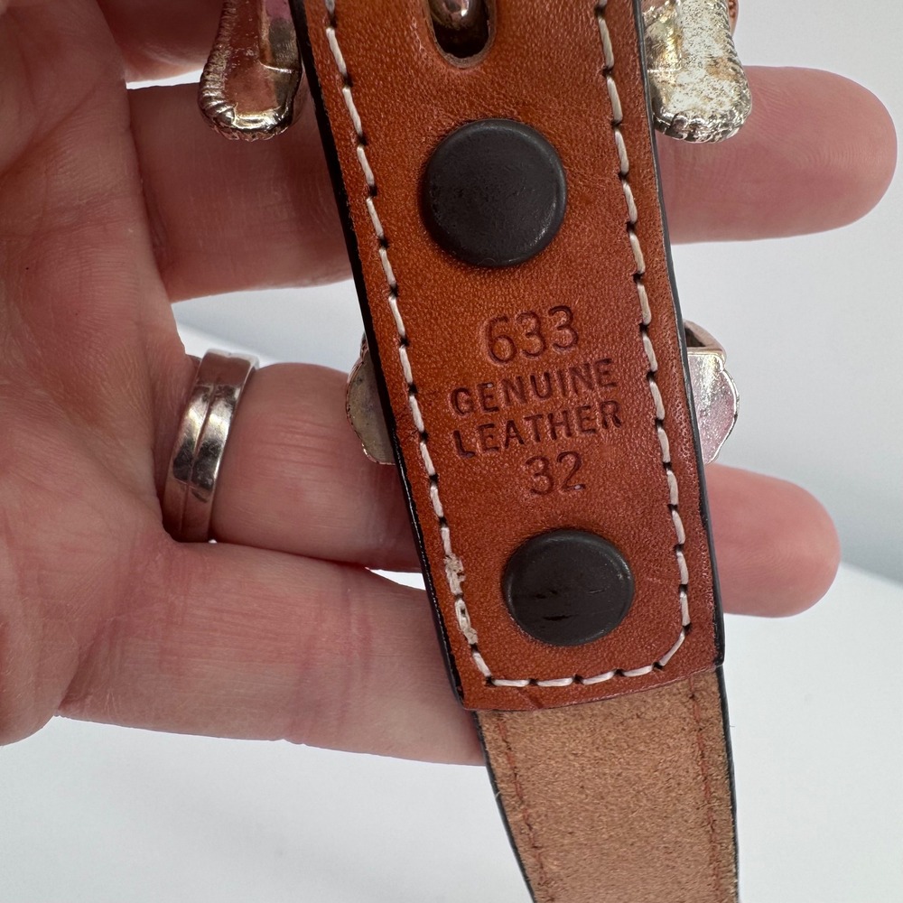 Western Rhinestone Belt Brown Leather Red Crystal Embellished Rodeo Boho Sz 32 - Picture 8 of 12